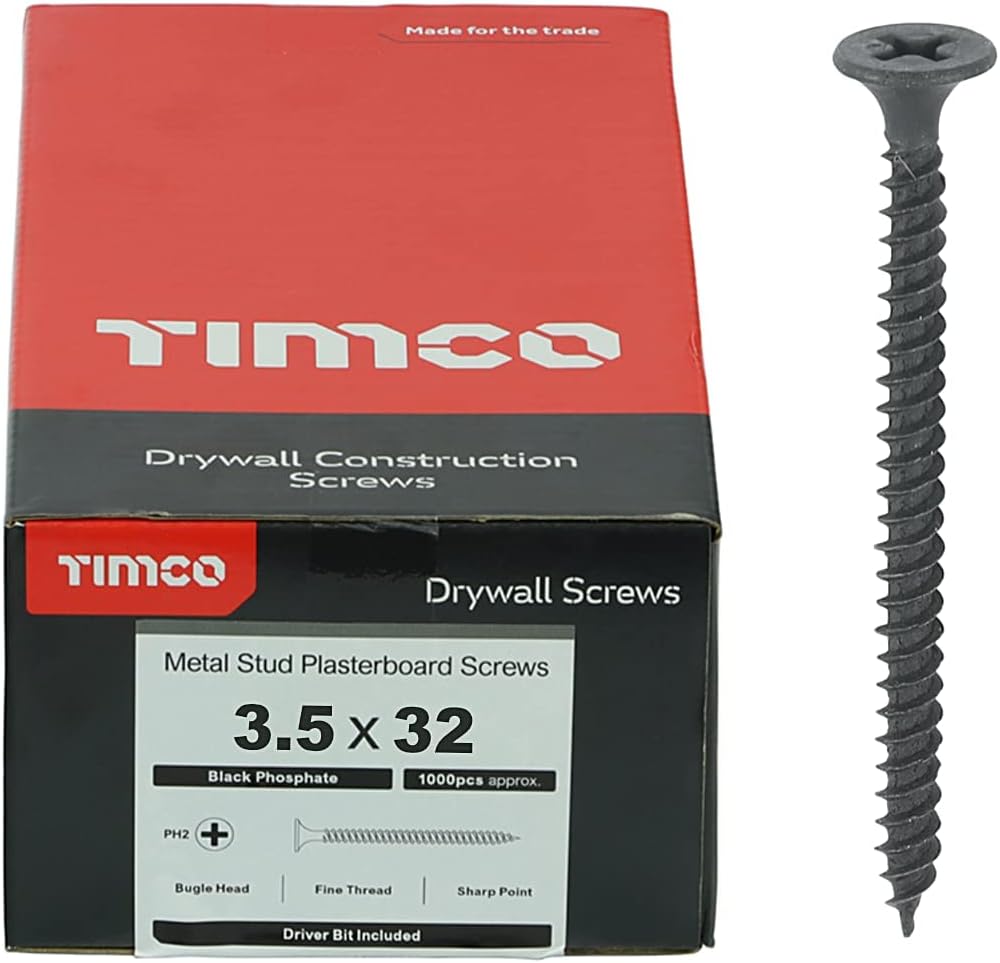 TIMCO PH2 Philips Drywall Screws - Black - Box of 1000