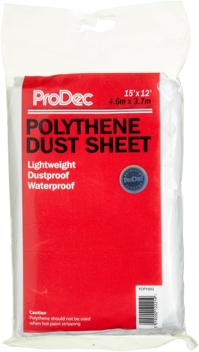 ProDec 12ft x 9ft (3.6m x 2.7m) Lightweight Polythene Dust Sheet, Dustproof and Waterproof Ideal for Covering and Protecting Floors and Furniture from Spills and Splashes When Painting and Decorating
