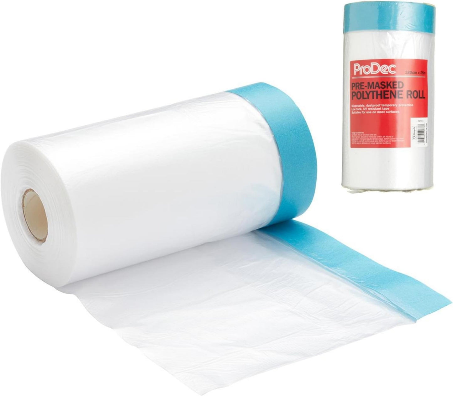 ProDec 180cm x 25m Pre-Masked Polythene Dust Sheet Roll, Dustproof and Waterproof Ideal for Covering and Protecting Floors and Furniture When Painting and Decorating