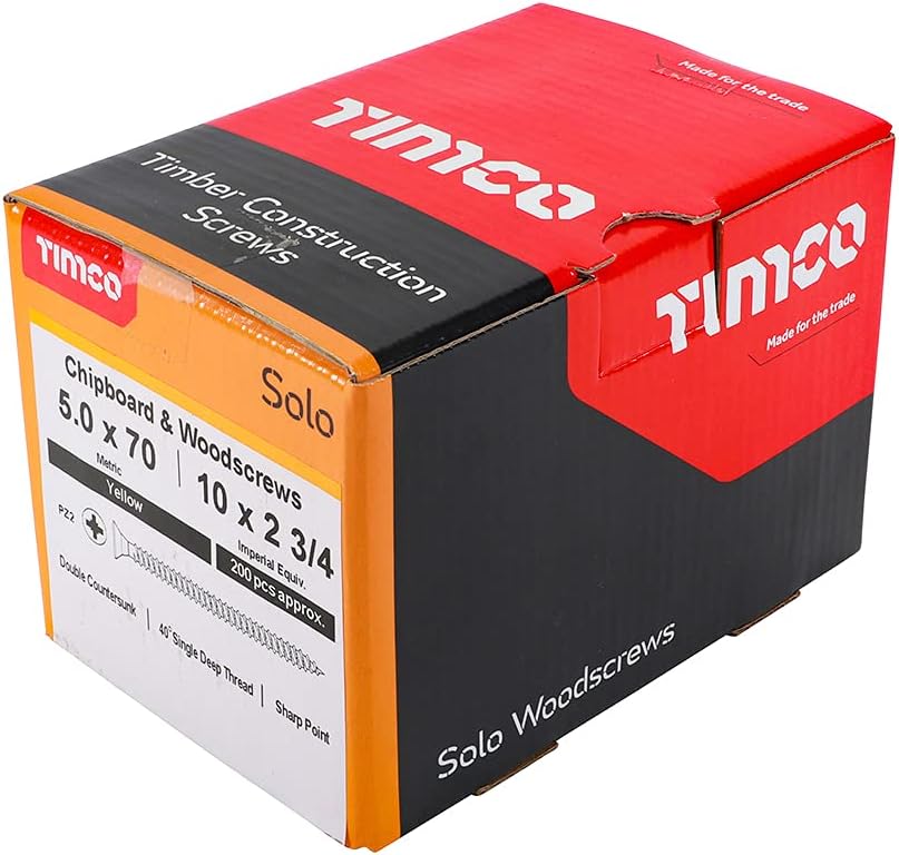 TIMCO Solo Chipboard & Woodscrews - PZ - Double Countersunk - Gold - 5.0 x 70 - Box of 200