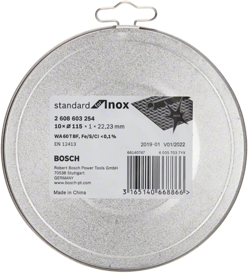 Bosch 2608603254 Standard Inox Rapido Straight Cutting Disc, 115mm x 22mm x 1mm, White