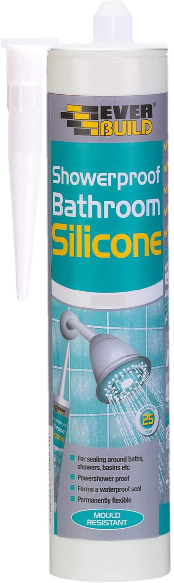 Everbuild Showerproof Bathroom Silicone Sealant – Permanently Flexible – Anti-Fungal Formula – Quick Curing – Waterproof – White – 280ml