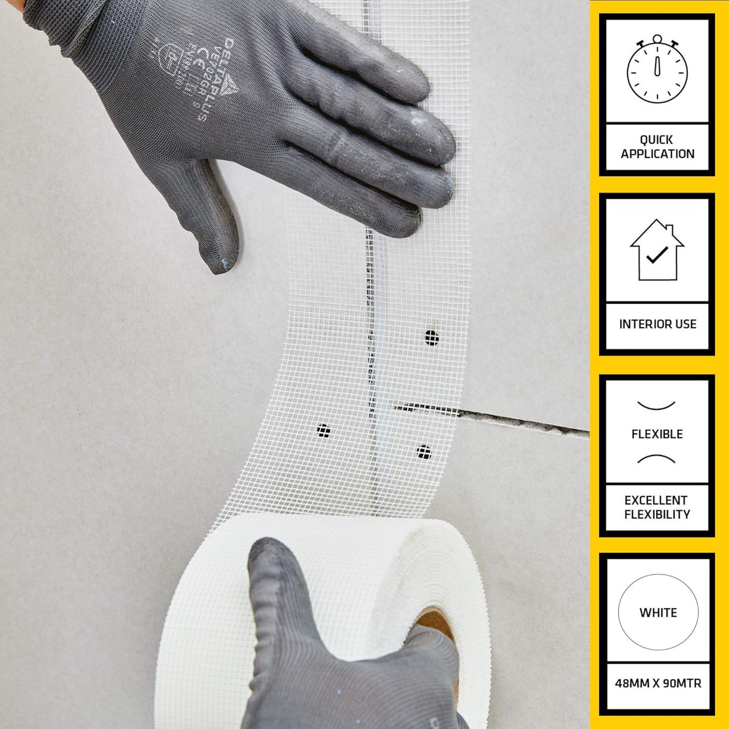Everbuild – EuroScrim – Self-Adhesive Scrim Tape – High-Tack Adhesive – Off White – 48mm x 90m