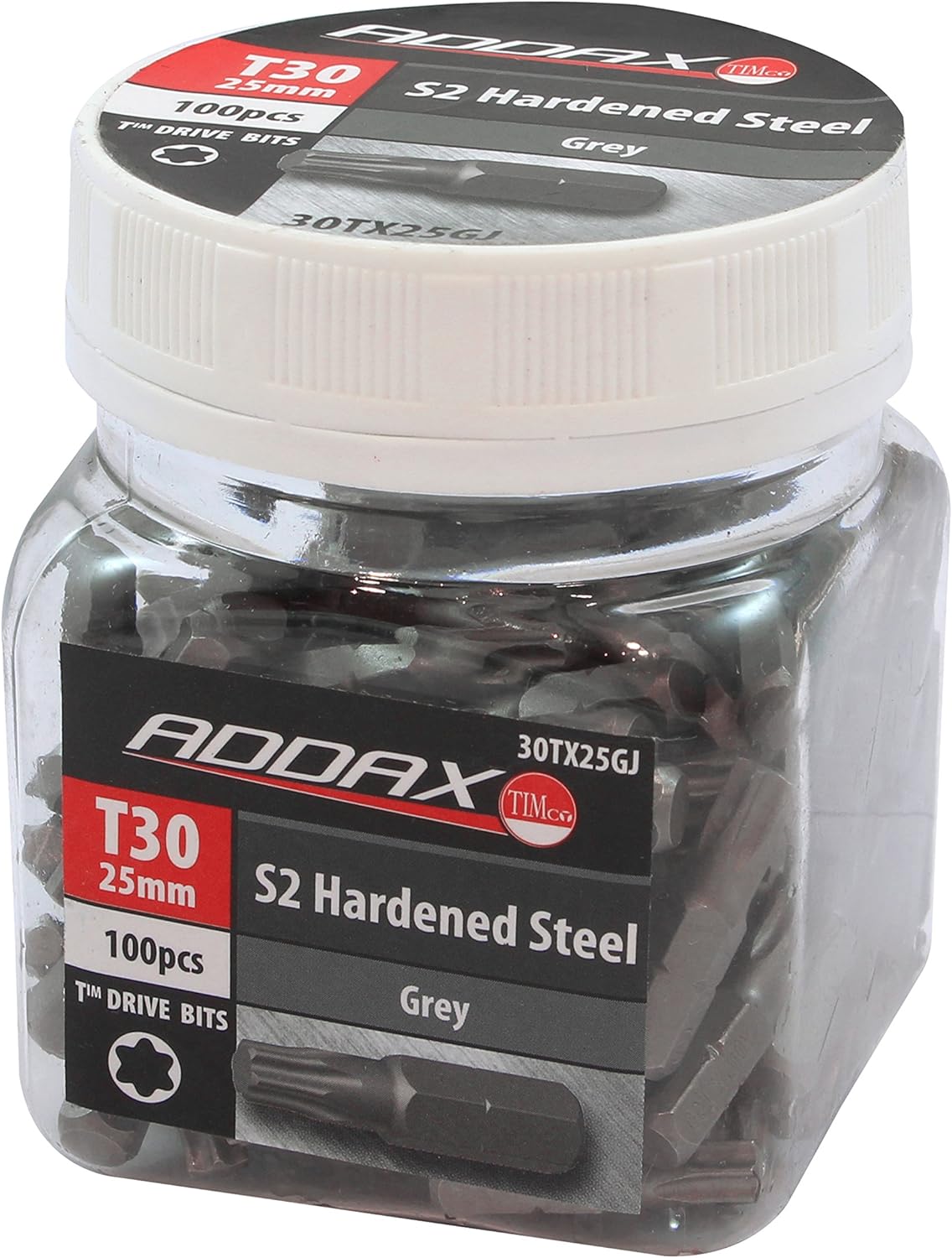 TIMco 30TX25GJ Torx No. 30 S2 Hardened Driver Bit 25mm - Grey (Jar of 100)