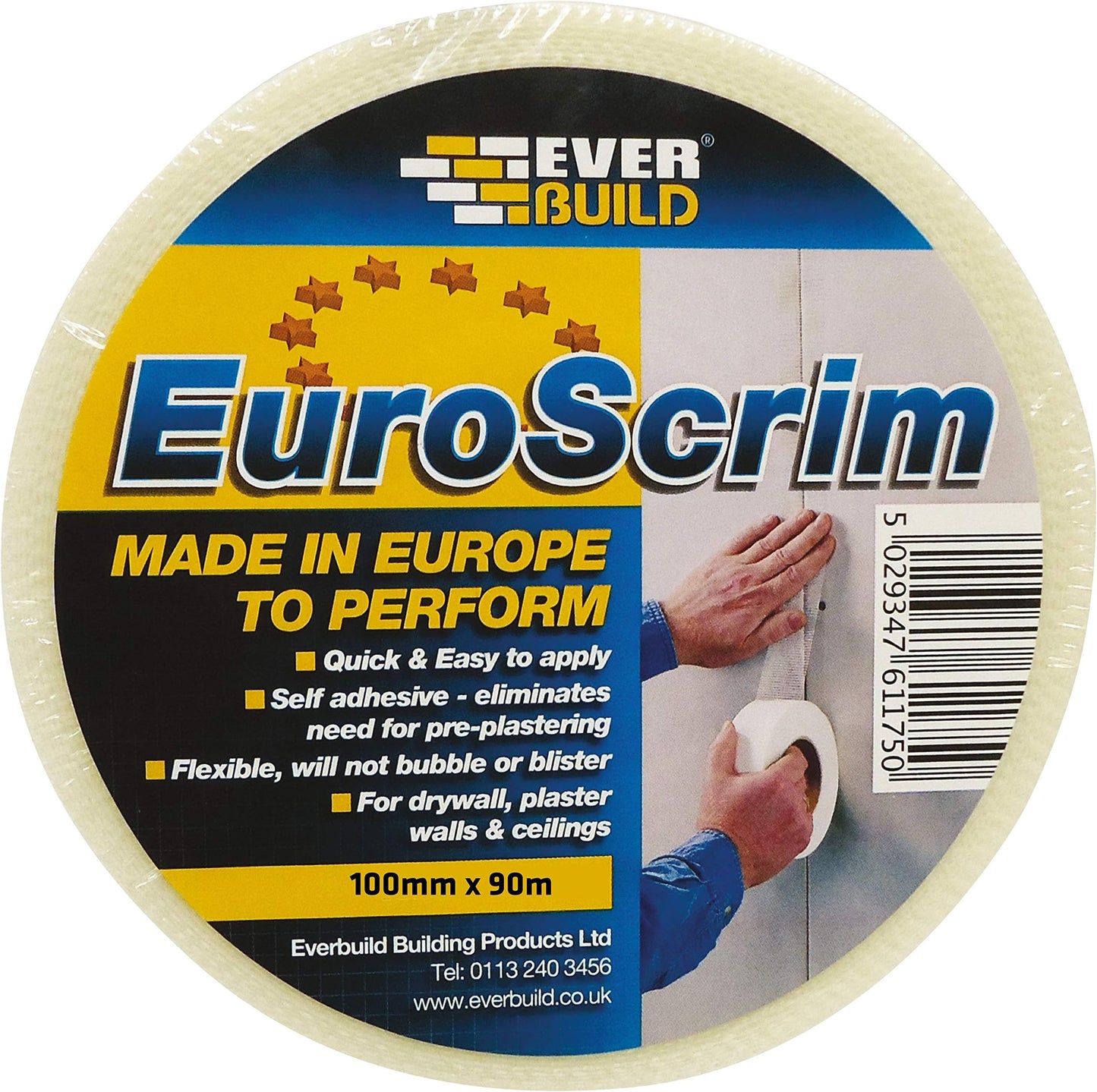 Everbuild – EuroScrim – Self-Adhesive Scrim Tape – High-Tack Adhesive – Off White – 48mm x 90m