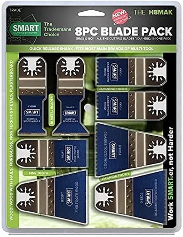 SMART 8 Piece Multi Tool Blade Set, 8 x High-Quality Multitool Blades ...