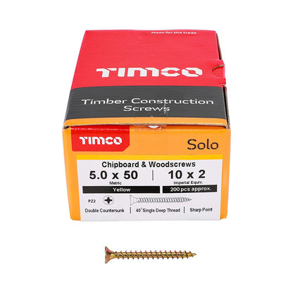 TIMCO Solo Chipboard & Woodscrews - Gold - 5.0 x 50 - Box of 200 - A Single Thread woodscrew mainly Used in Various Types of Timber and Man-Made Boards or into Masonry with The use of Plastic Plug