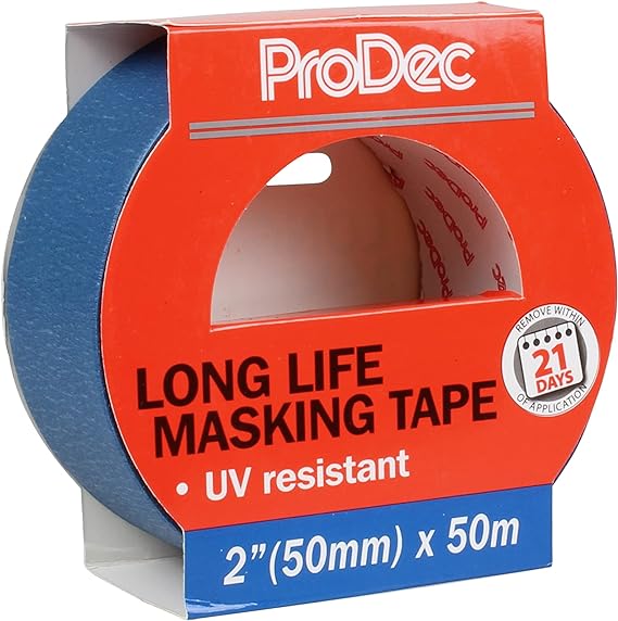 ProDec 2 inch x 50m Long Life Heat and UV Resistant Multi Surface Painters Masking Tape for Sharp Paint Lines for Indoor Painting and Decorating, Compatible with All Paints, 2" 50mm wide