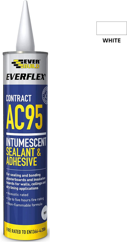 Everbuild AC95 | High Strength Intumescent Acoustic Sealant & Adhesive for Sealing and Bonding Plasterboards & Insulation Boards - 900ml